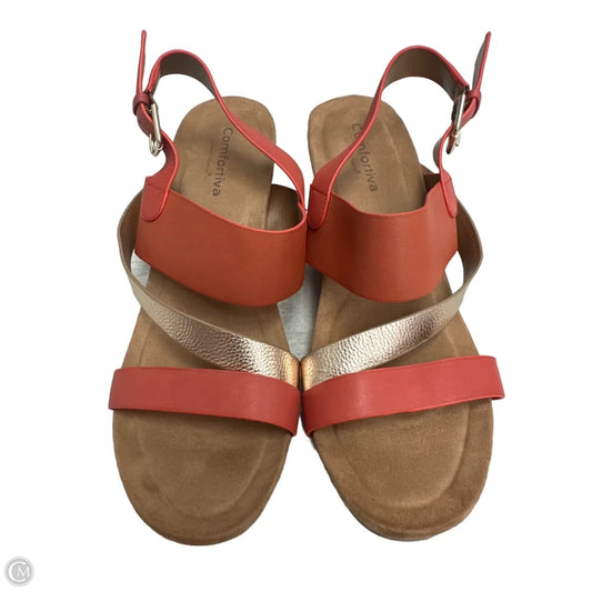 Sandals Heels Wedge By Comfortiva In Gold & Orange, Size: 11