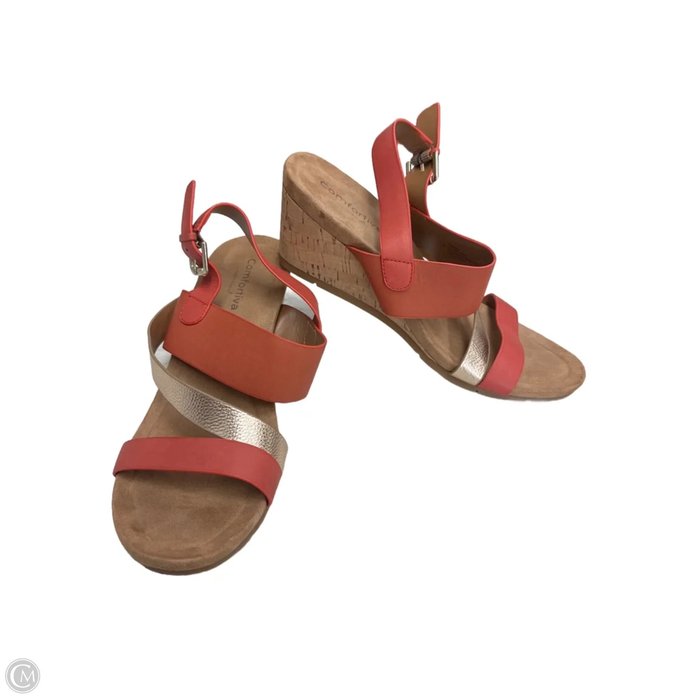 Sandals Heels Wedge By Comfortiva In Gold & Orange, Size: 11