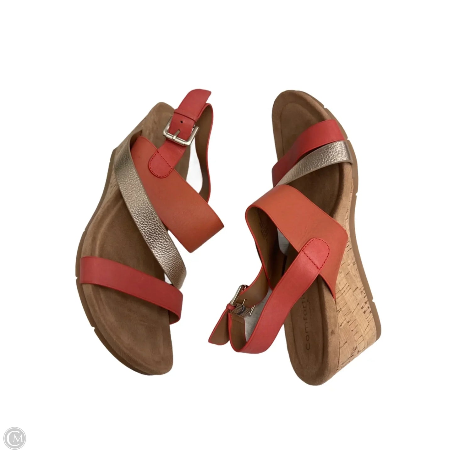 Sandals Heels Wedge By Comfortiva In Gold & Orange, Size: 11