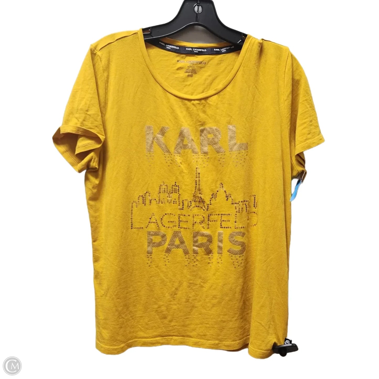 Top Short Sleeve Designer By Karl Lagerfeld In Yellow, Size: M