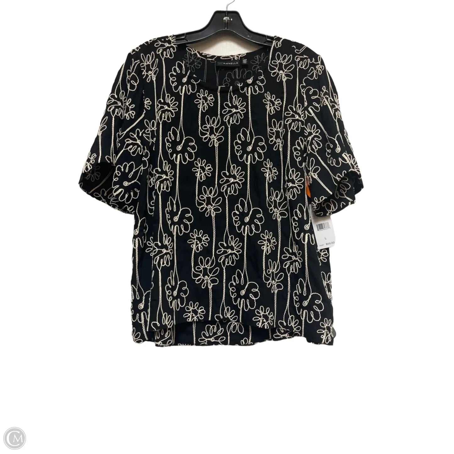 Top Short Sleeve By Rafaella In Black & Cream, Size: L