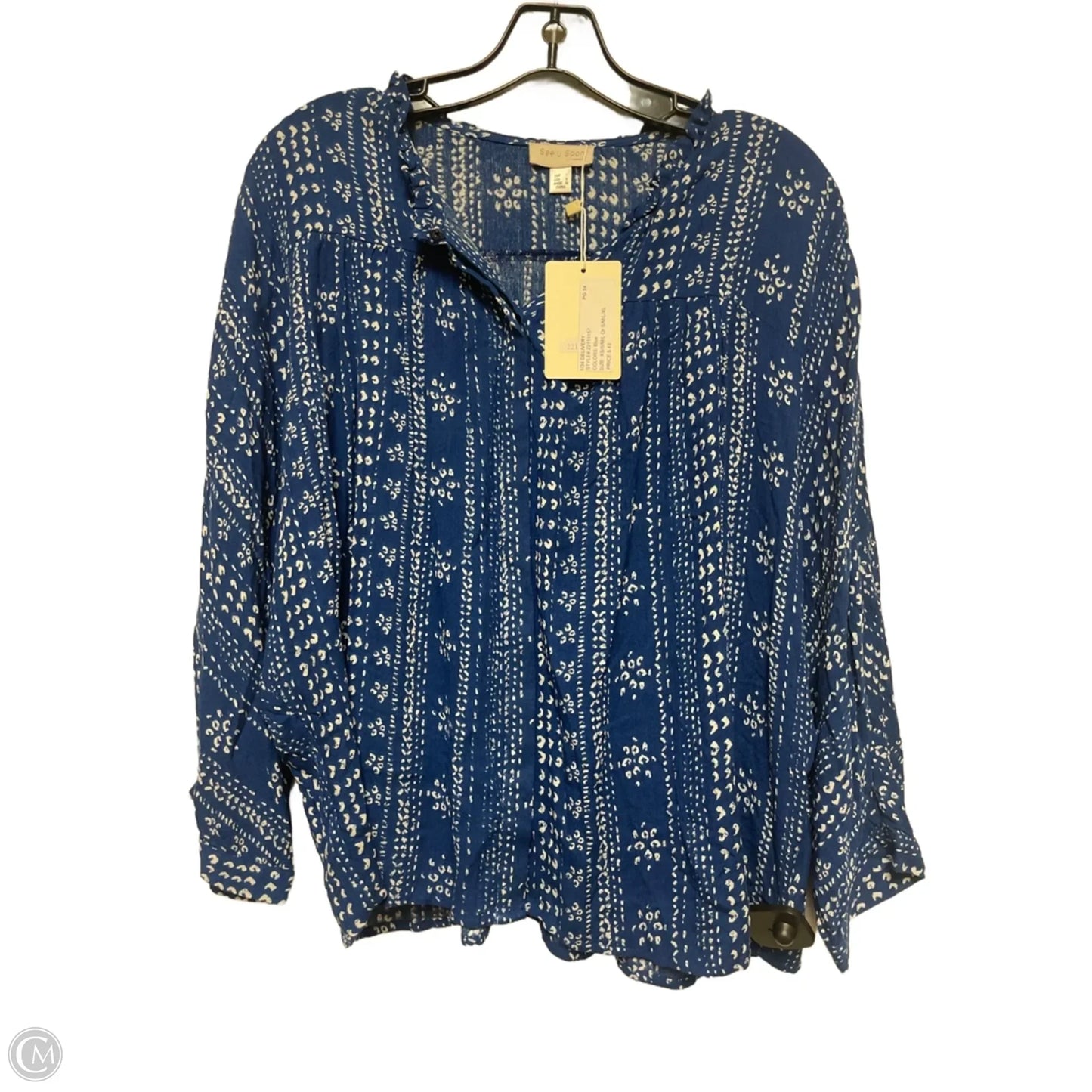 Top Long Sleeve By Clothes Mentor In Blue & White, Size: S