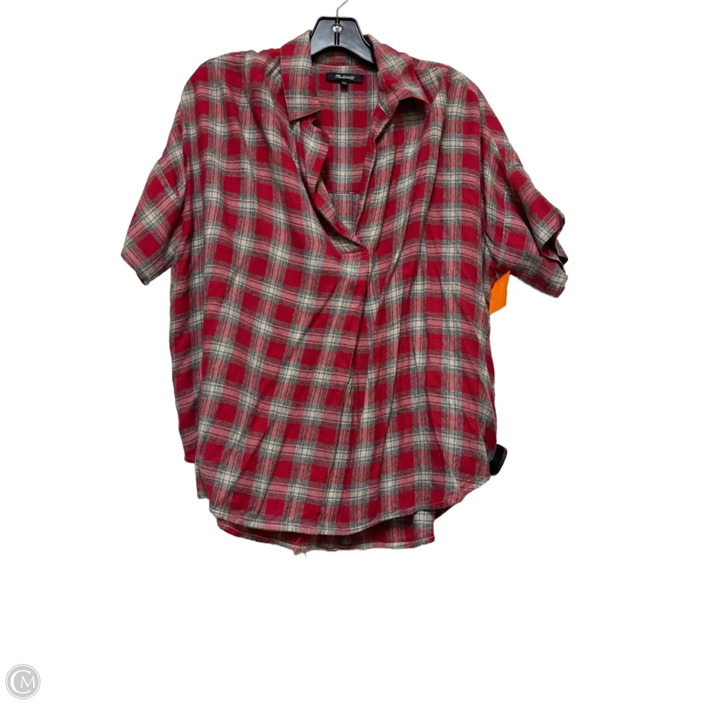 Top Short Sleeve By Madewell In Plaid Pattern, Size: Xs
