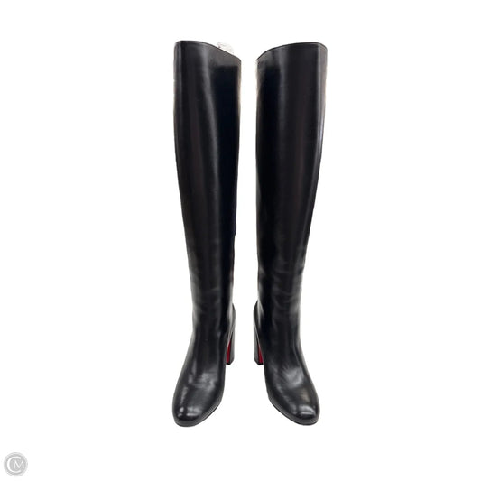 Boots Luxury Designer By Christian Louboutin In Black & Red, Size: 9.5