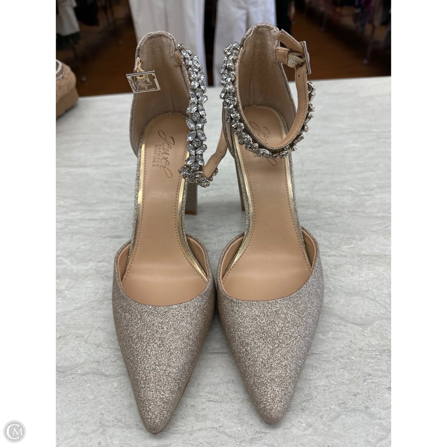 Shoes Heels Block By Badgley Mischka In Gold, Size: 7.5