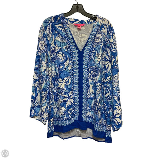 Top Long Sleeve Designer By Lilly Pulitzer In Blue & White, Size: Xl