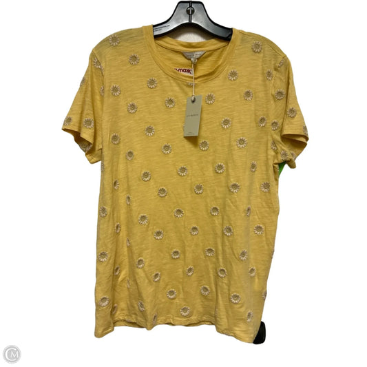 Top Short Sleeve Basic By Lucky Brand In White & Yellow, Size: L