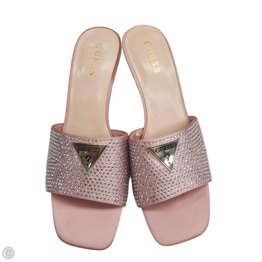 Sandals Heels Kitten By Guess In Pink & Silver, Size: 9.5