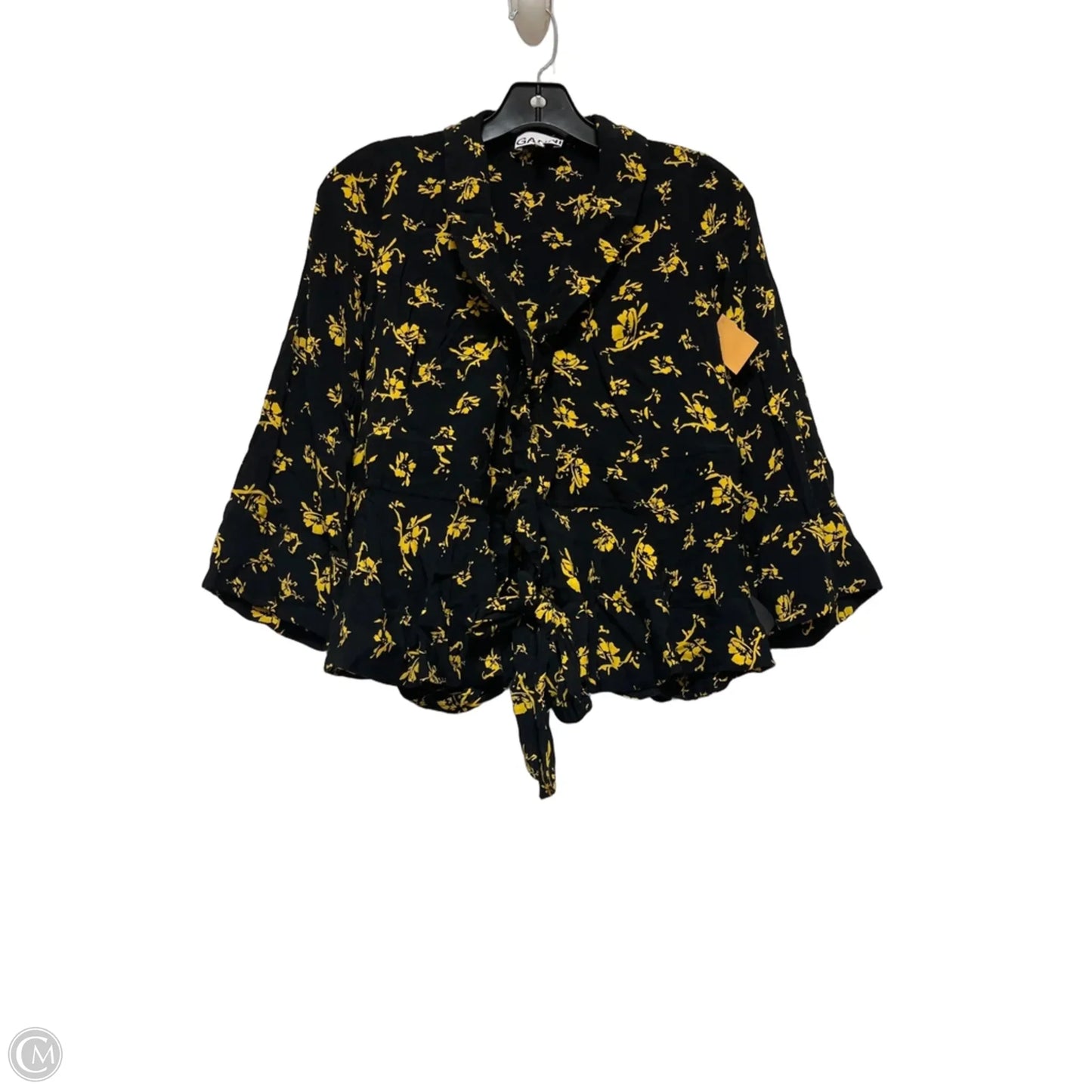 Top Long Sleeve By Ganni In Black & Yellow, Size: S