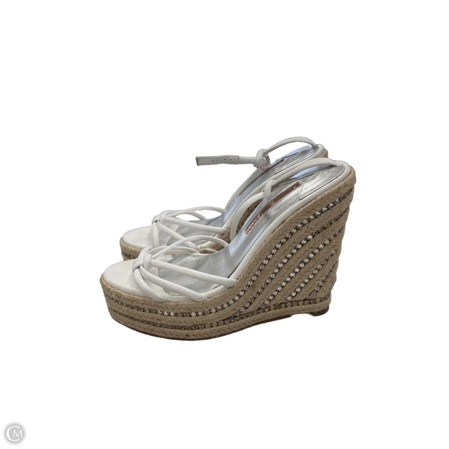Sandals Heels Wedge By Clothes Mentor In Tan & White, Size: 8