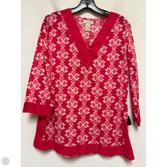 Top Short Sleeve By Caribbean Joe In Pink & White, Size: M