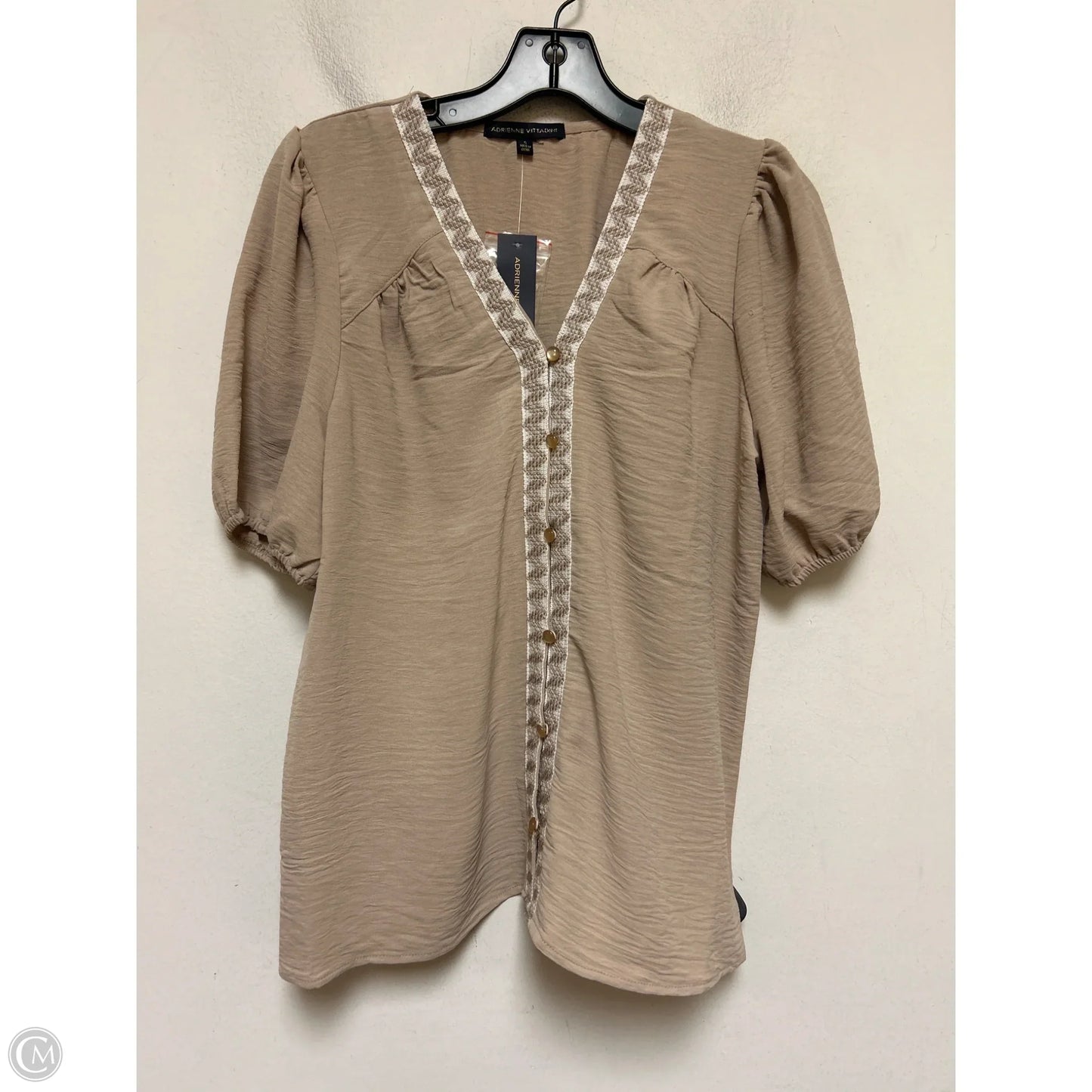 Top Short Sleeve By Adrienne Vittadini In Beige, Size: S