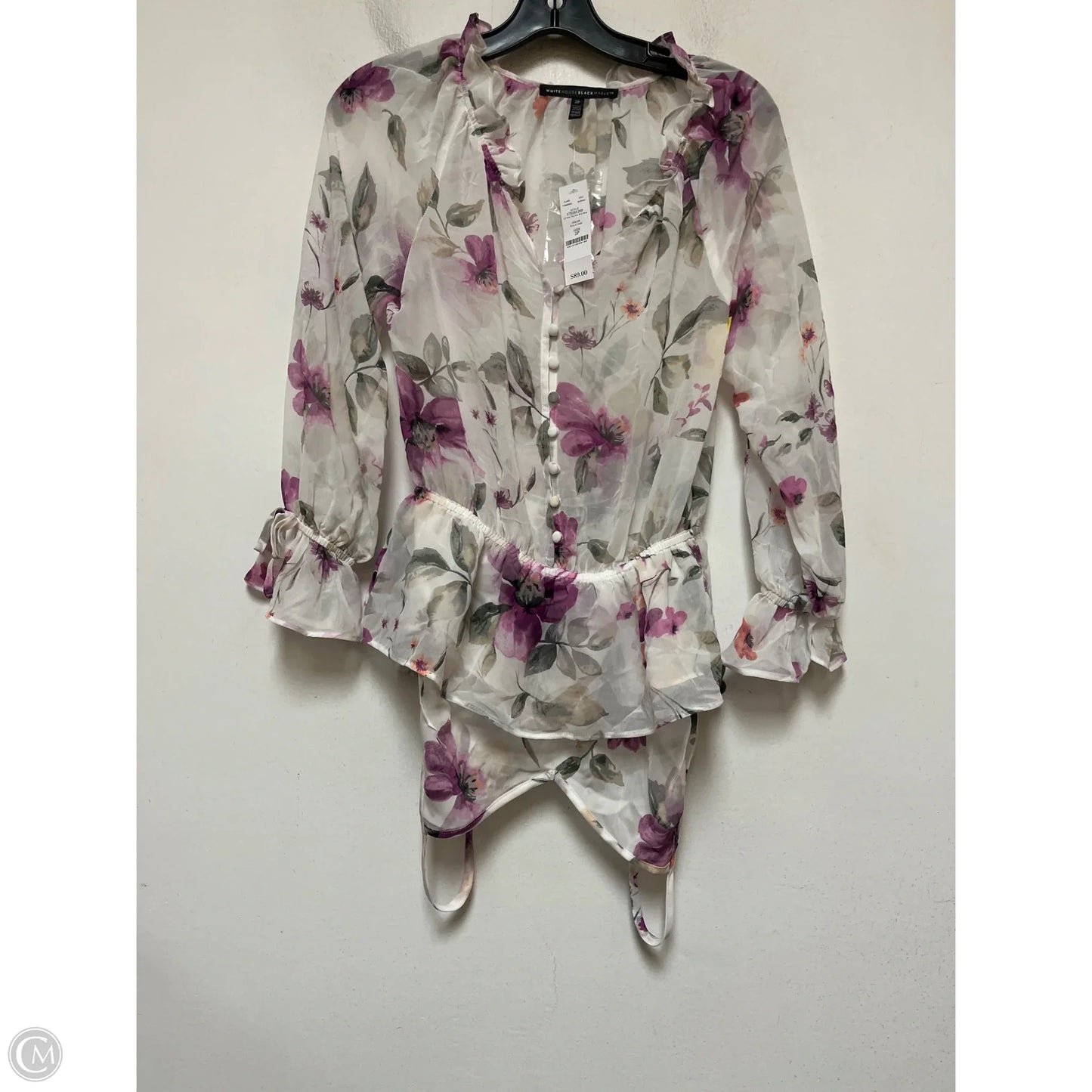 Top Long Sleeve By White House Black Market In Floral Print, Size: Xsp