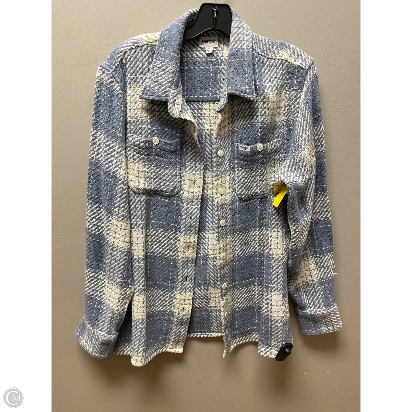 Jacket Shirt By Wrangler In Blue & Cream, Size: S