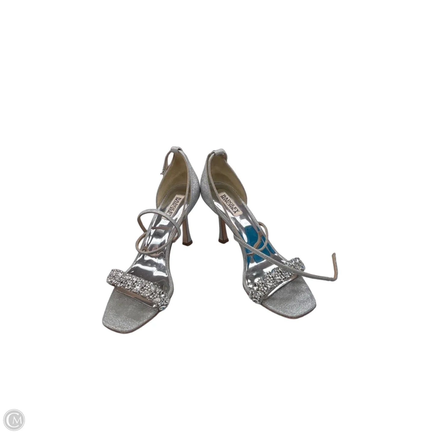 Sandals Heels Stiletto By Badgley Mischka In Silver, Size: 9.5
