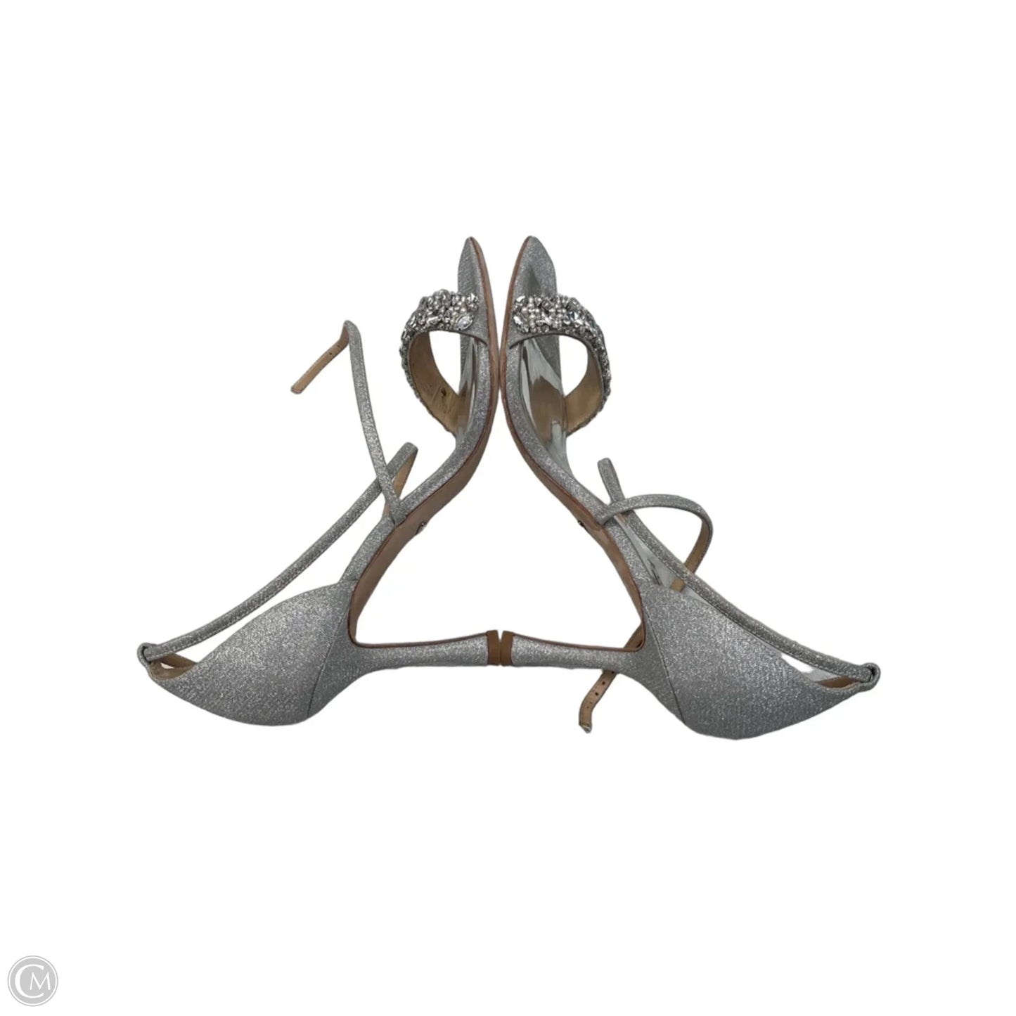 Sandals Heels Stiletto By Badgley Mischka In Silver, Size: 9.5