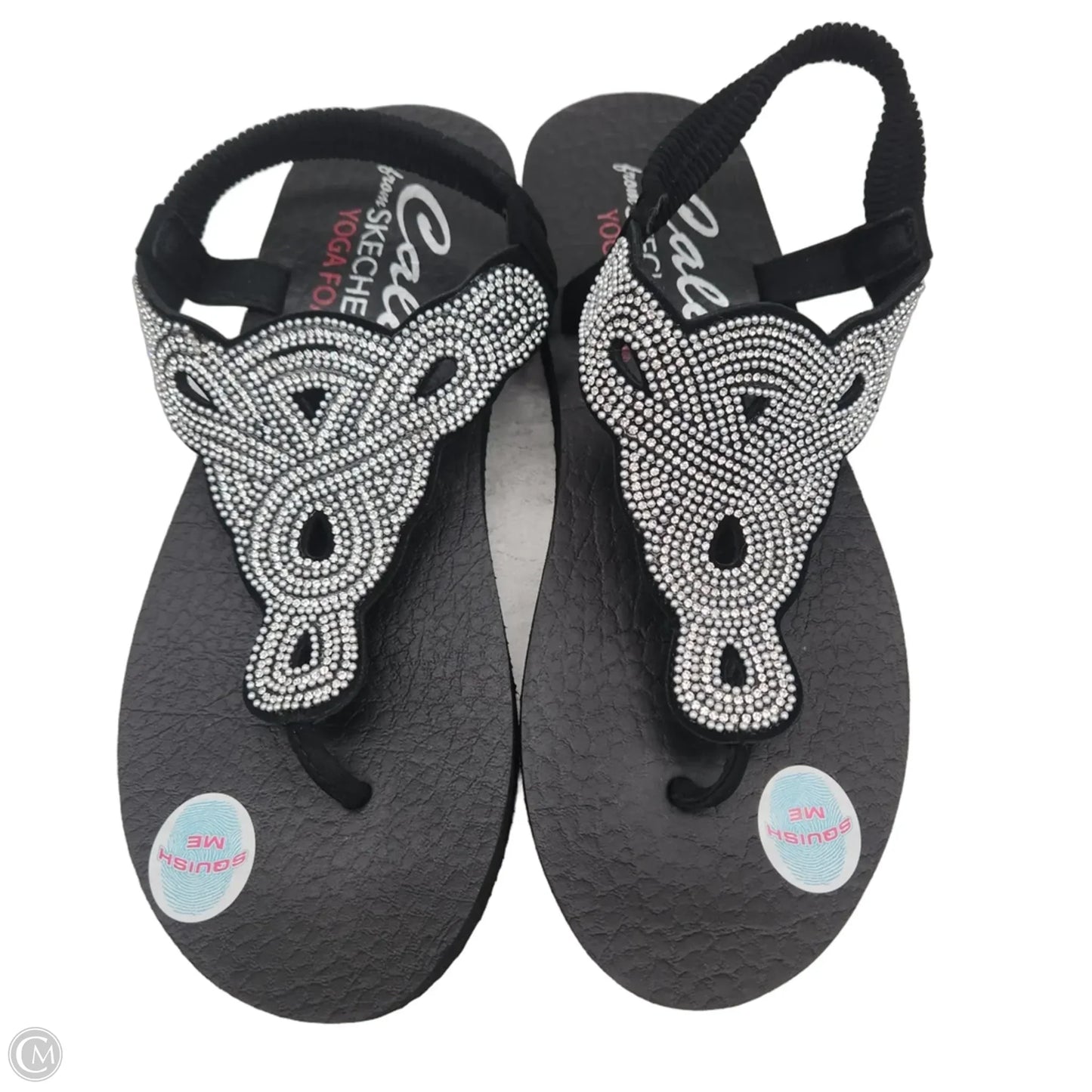 Sandals Flats By Skechers In Black & Silver, Size: 8