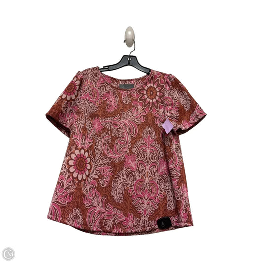 Top Short Sleeve Basic By Anthropologie In Orange & Pink, Size: L