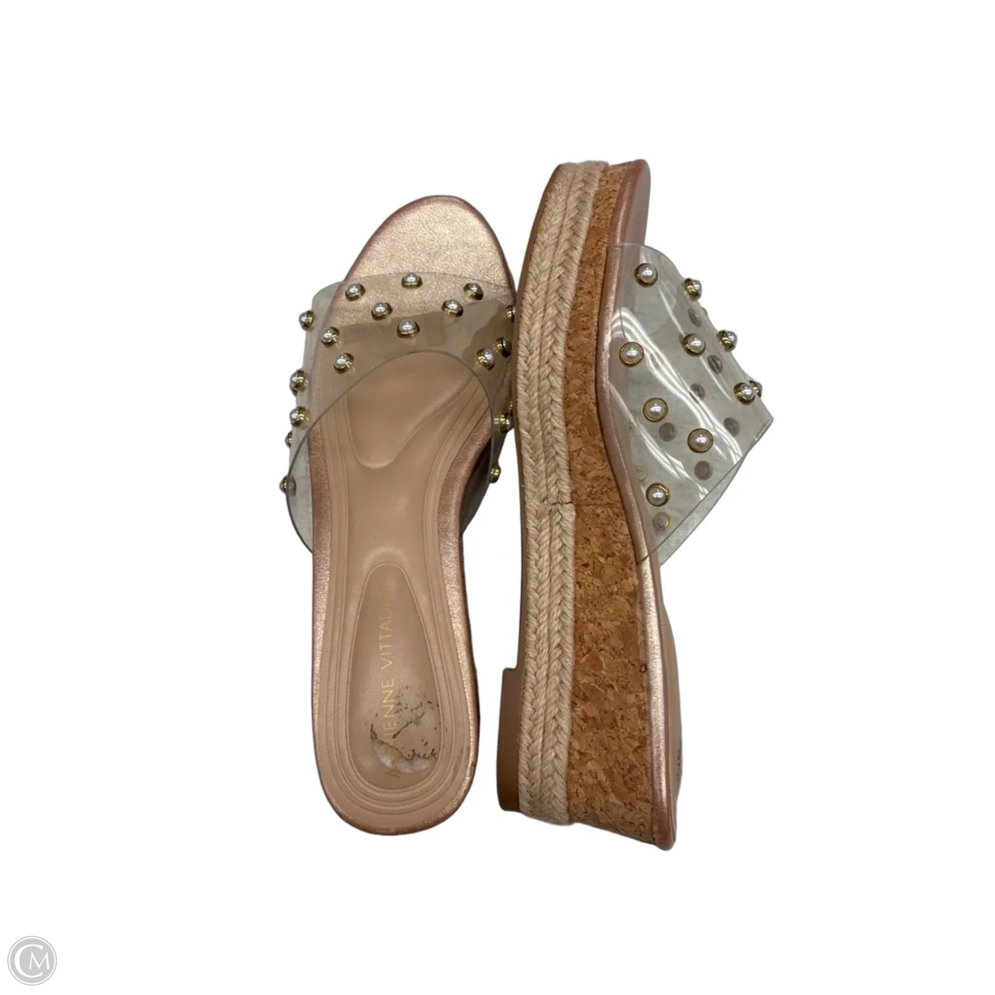 Sandals Heels Platform By Adrienne Vittadini In Brown & Gold, Size: 8
