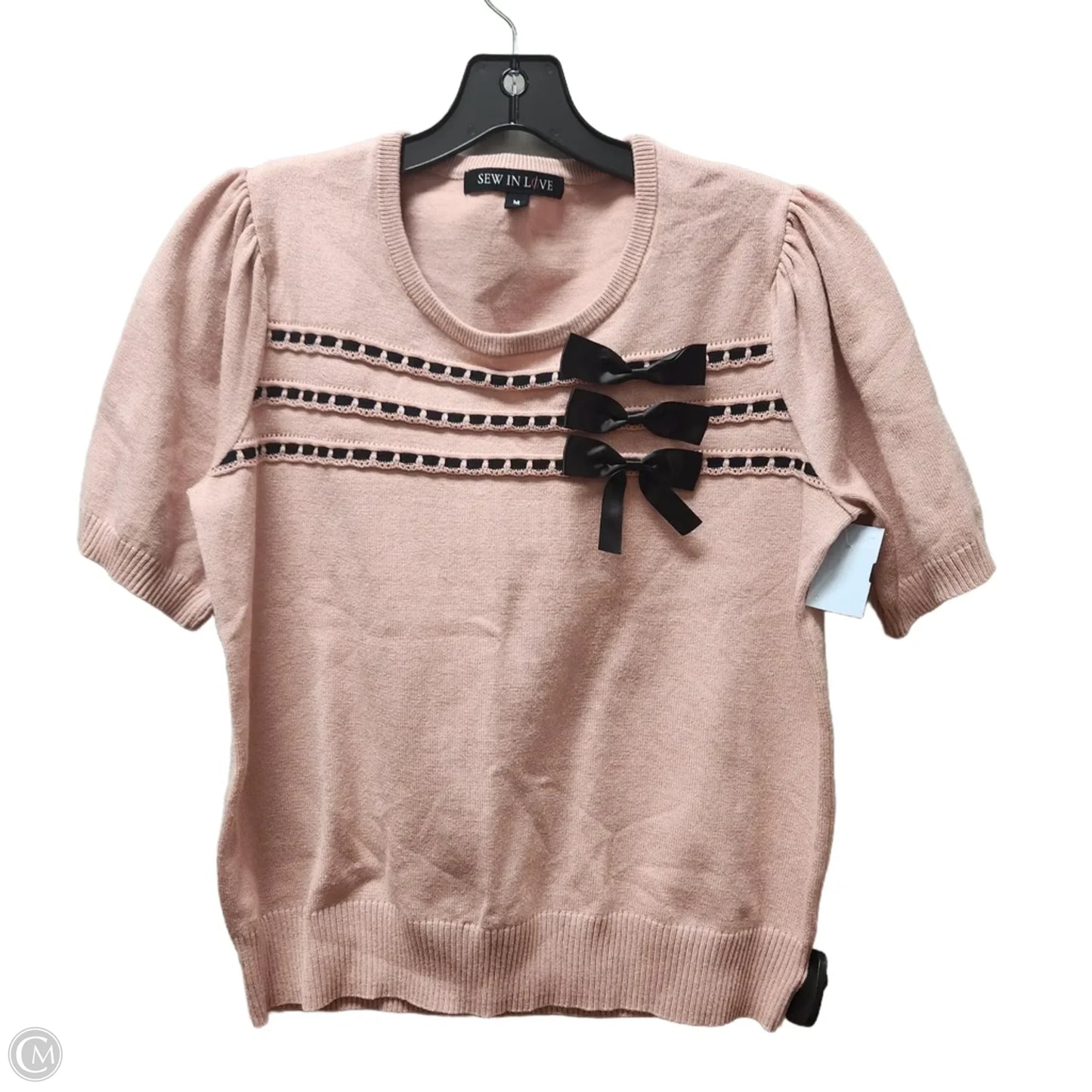 Top Short Sleeve By Sew In Love In Black & Pink, Size: M