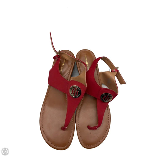 Sandals Flats By Tommy Hilfiger In Red & Tan, Size: 10