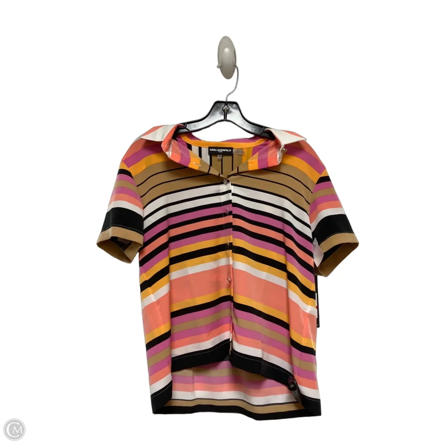 Top Short Sleeve Designer By Karl Lagerfeld In Striped Pattern, Size: Xs