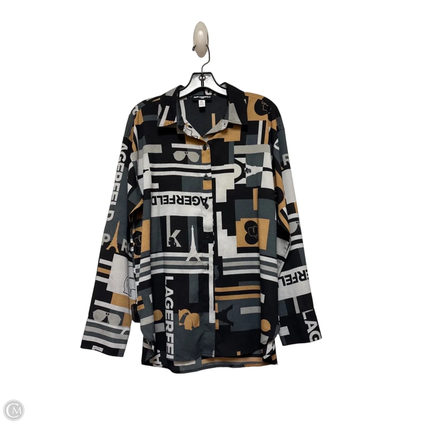 Top Long Sleeve Designer By Karl Lagerfeld In Black & Brown, Size: M