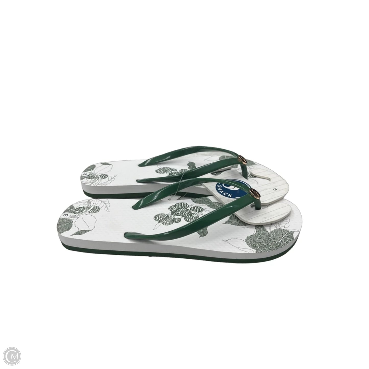 Sandals Flip Flops By Clothes Mentor In Green & White, Size: 8