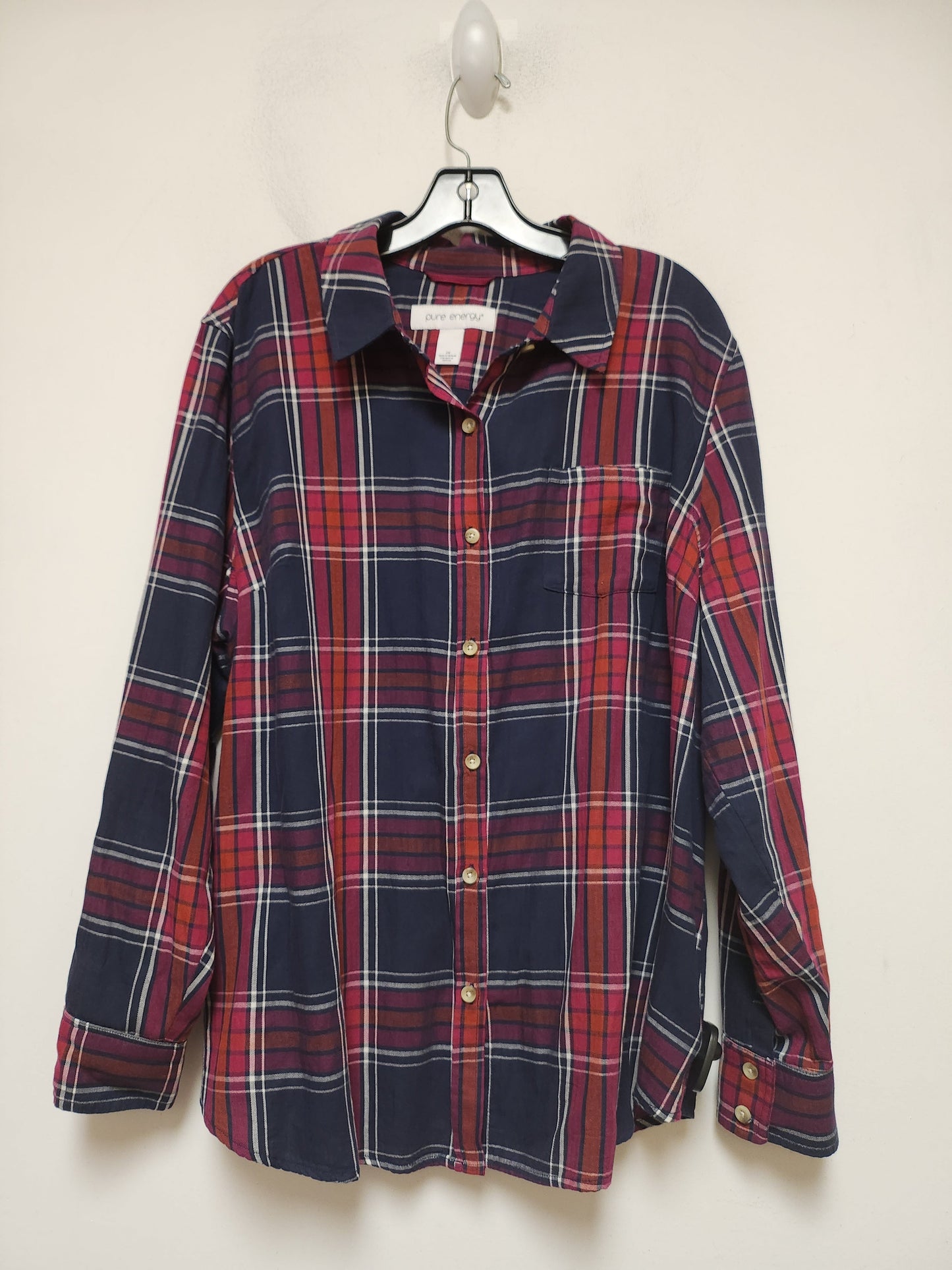 Plaid Pattern Top Long Sleeve Pure Energy, Size 2x