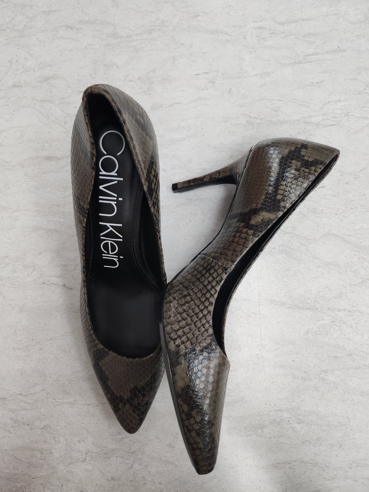 Snakeskin Print Shoes Heels Stiletto Calvin Klein, Size 9.5