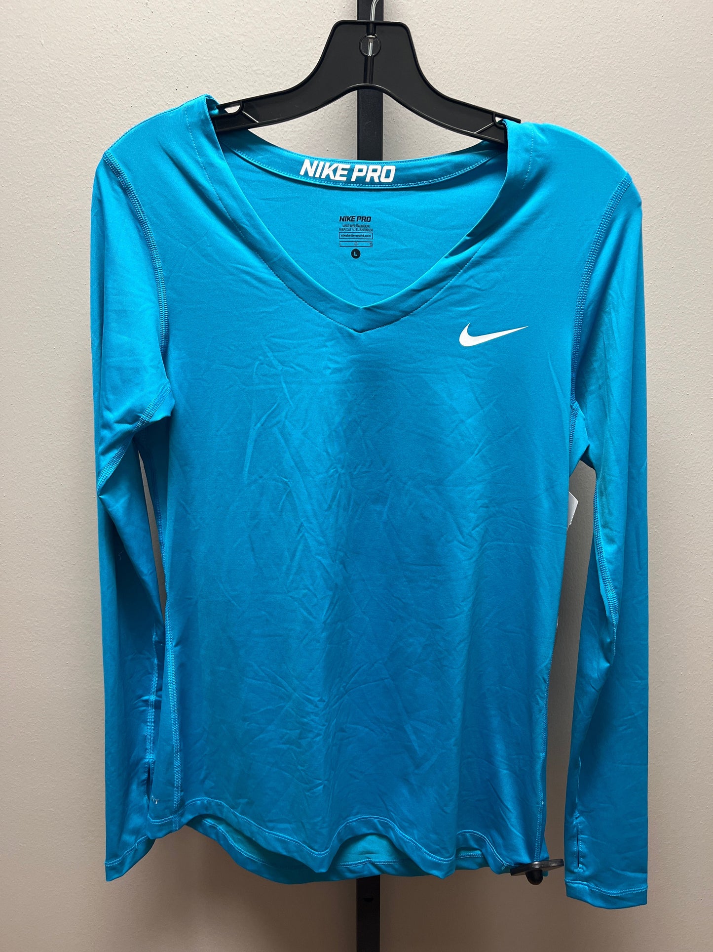 Blue Athletic Top Long Sleeve Crewneck Nike Apparel, Size L