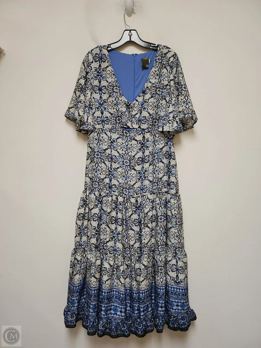 Dress Casual Midi By Taylor In Blue & White, Size: Xl