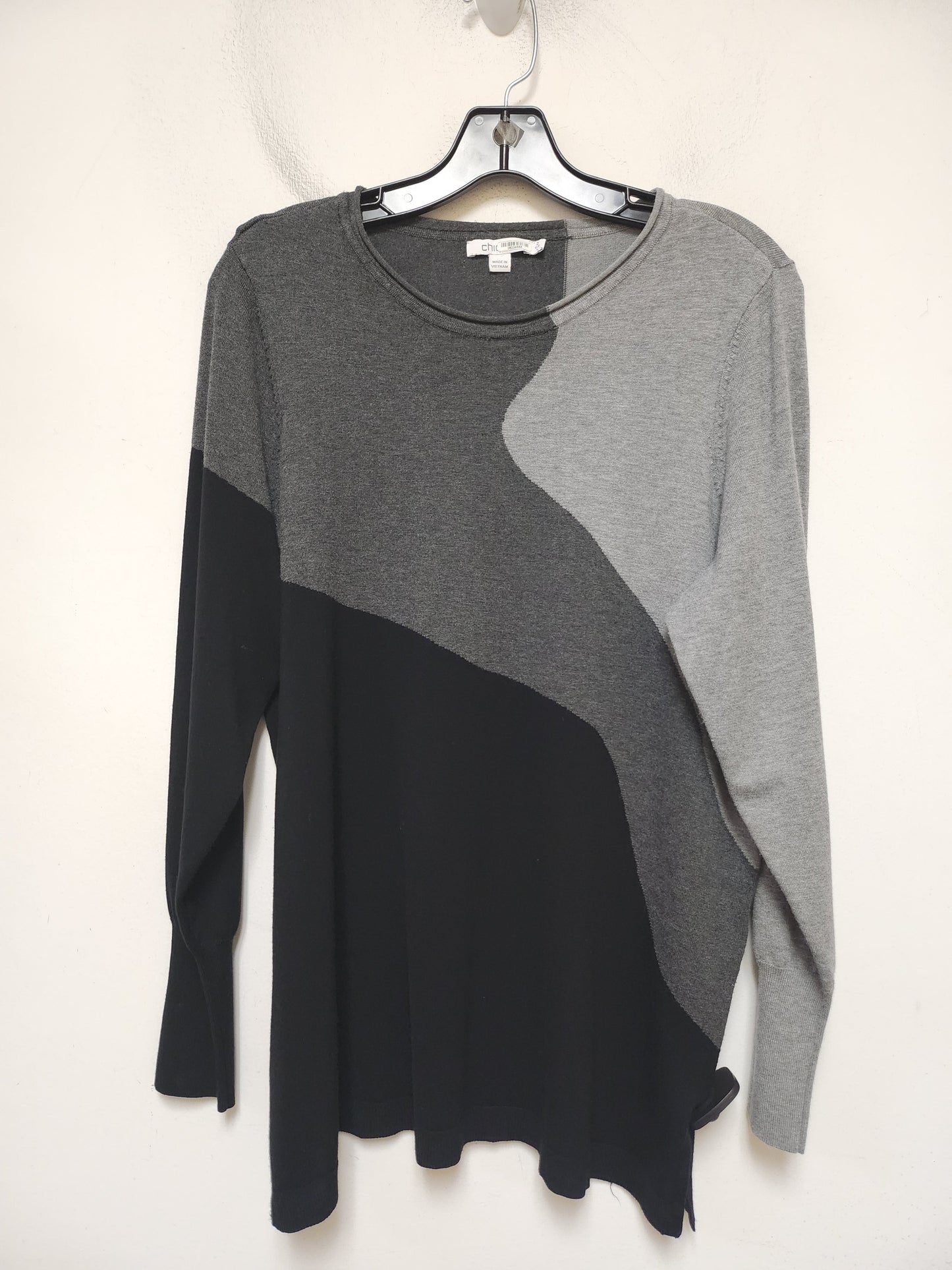 Sweater By Chicos In Black & Grey, Size: L