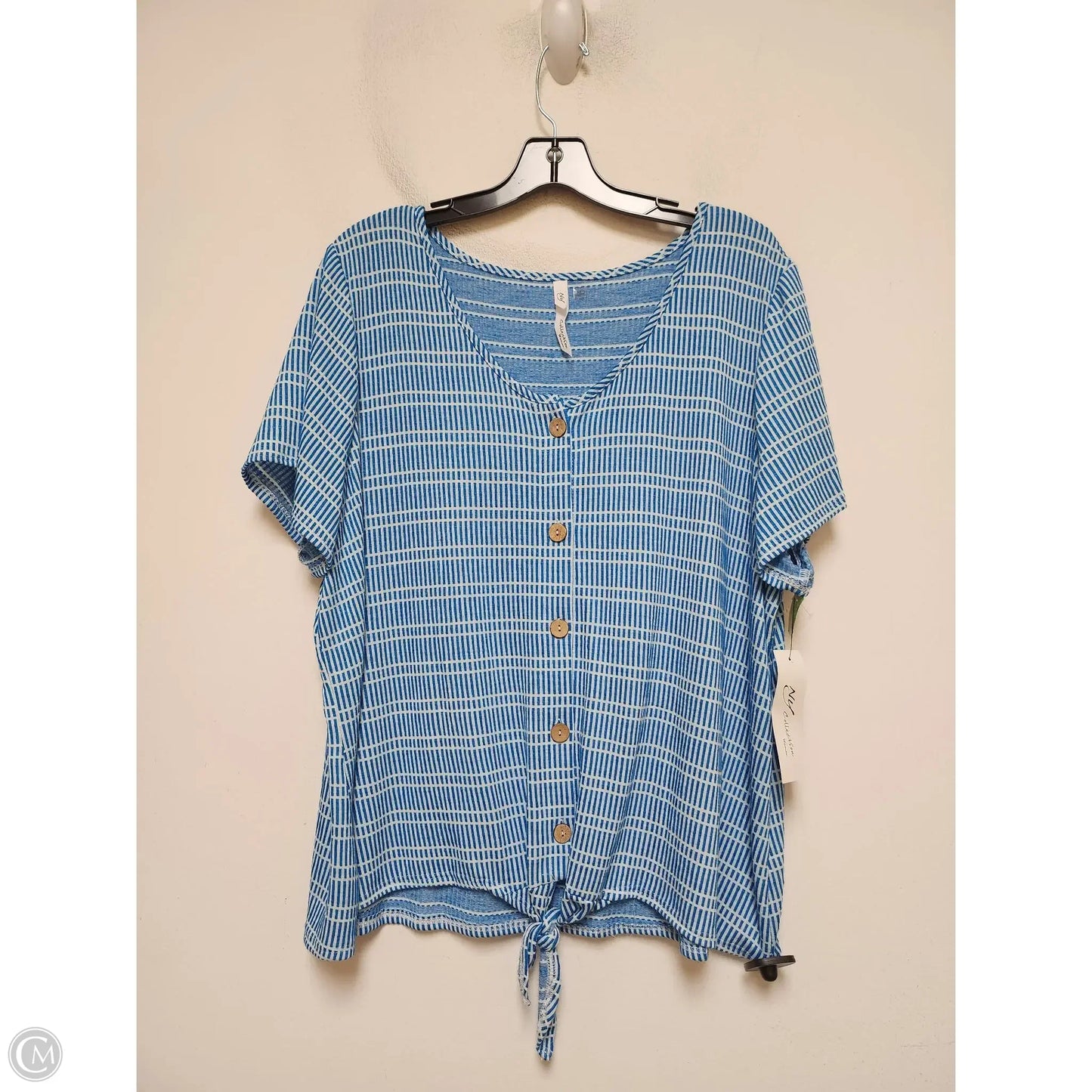 Top Short Sleeve By Ny Collection In Blue & White, Size: 3x