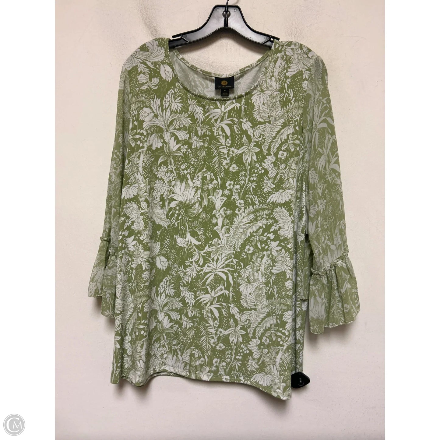 Top Long Sleeve By Jm Collections In Green & White, Size: Xl