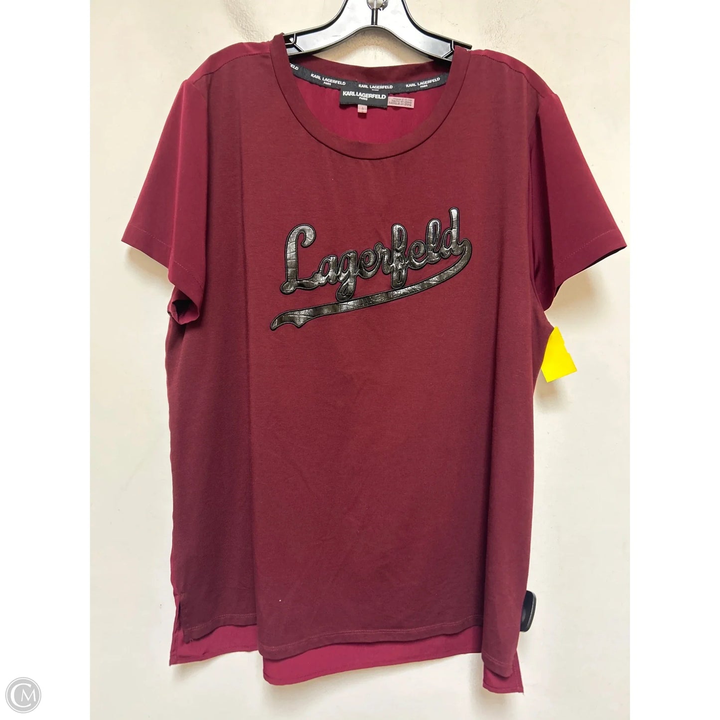Top Short Sleeve Designer By Karl Lagerfeld In Maroon, Size: L