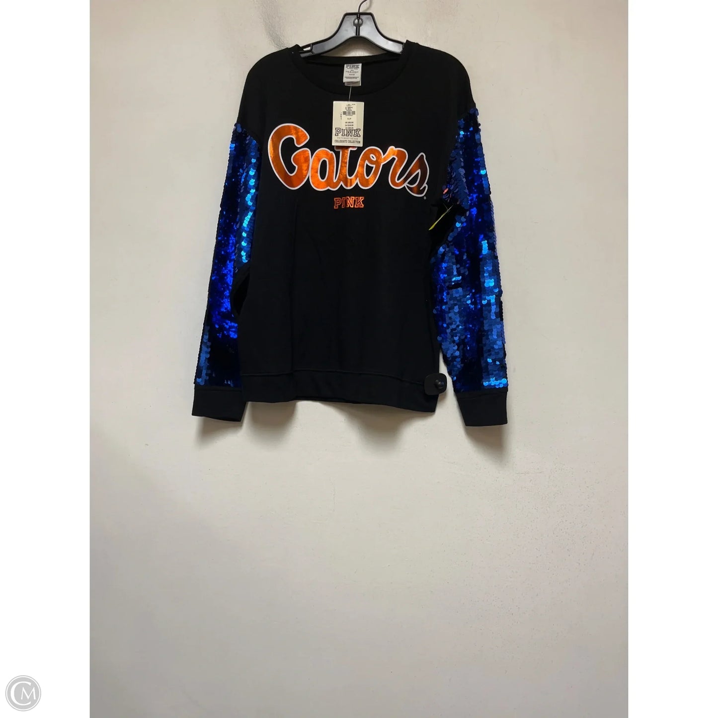 Athletic Top Long Sleeve Crewneck By Pink In Black & Blue, Size: S