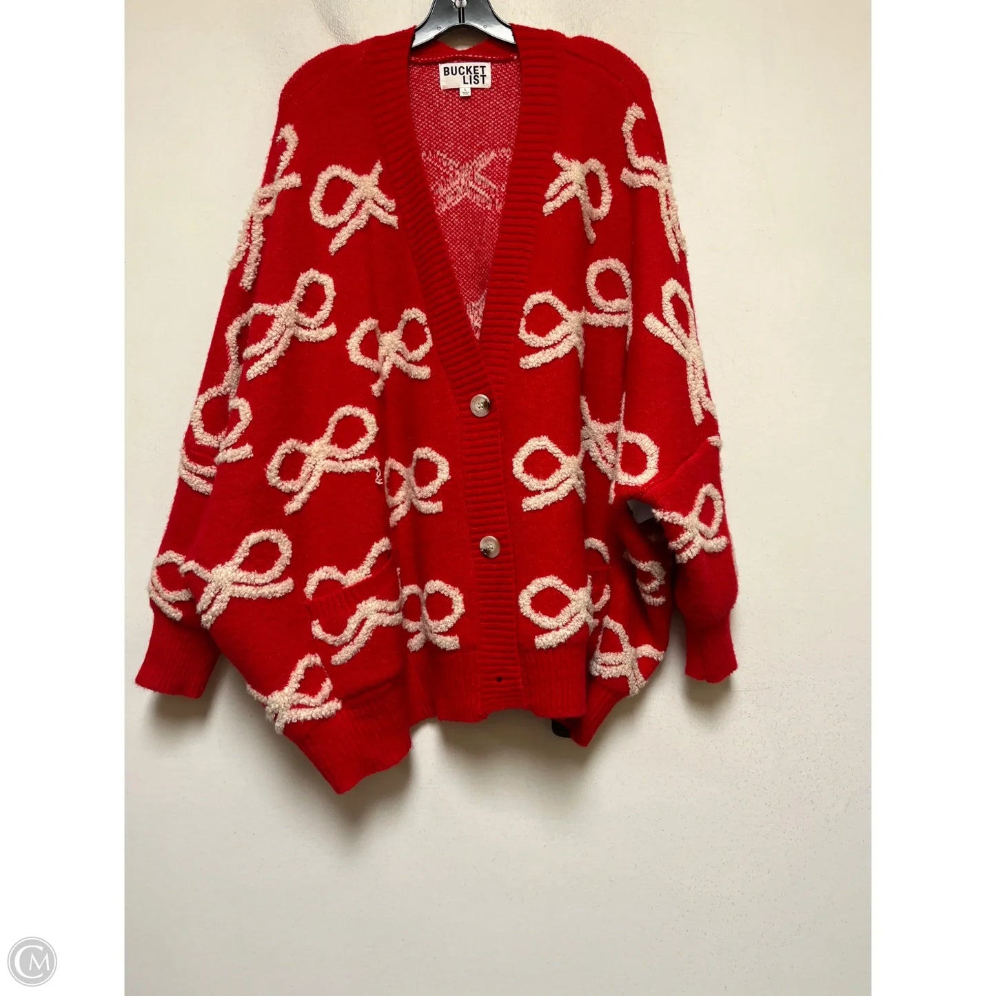 Cardigan By Bucketlist In Red & White, Size: L