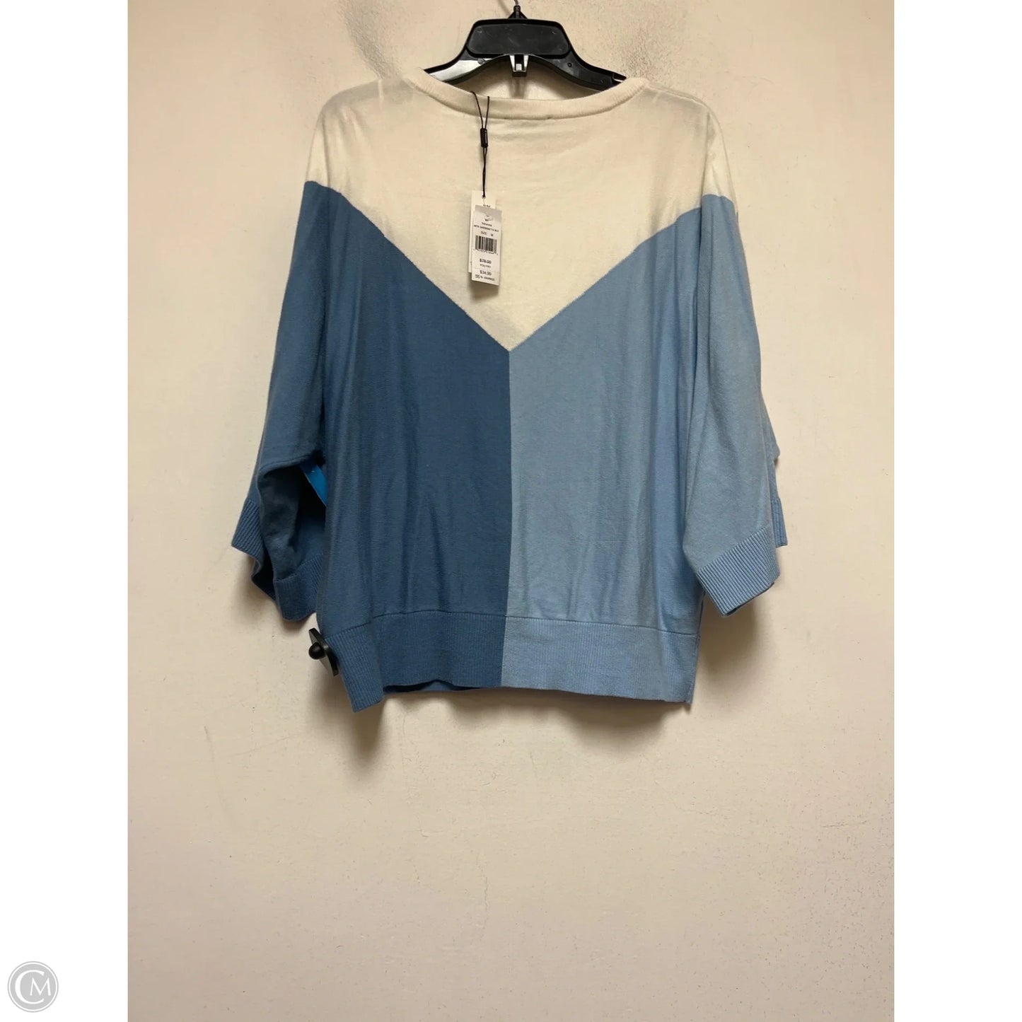 Top Short Sleeve By Tahari In Blue & White, Size: M
