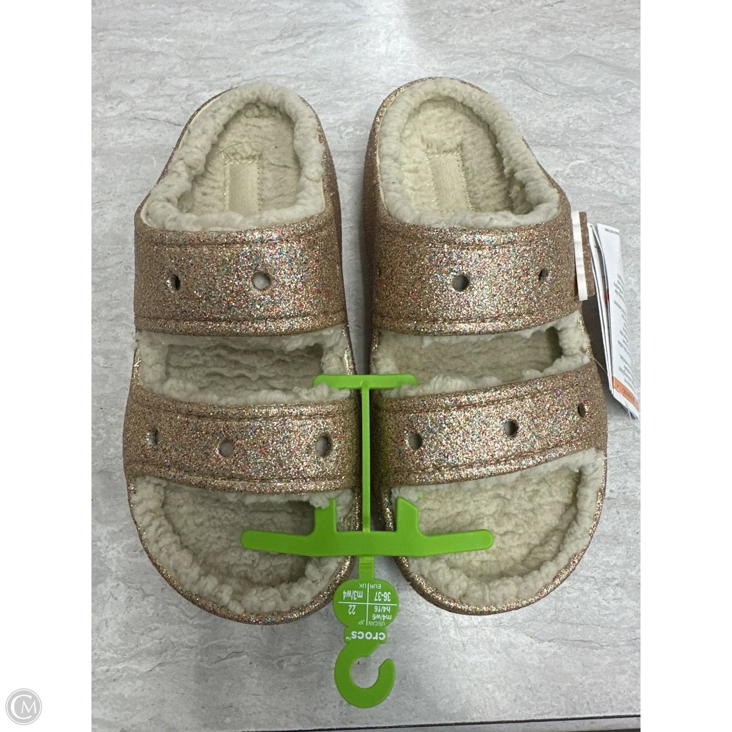 Sandals Flats By Crocs In Gold, Size: 6