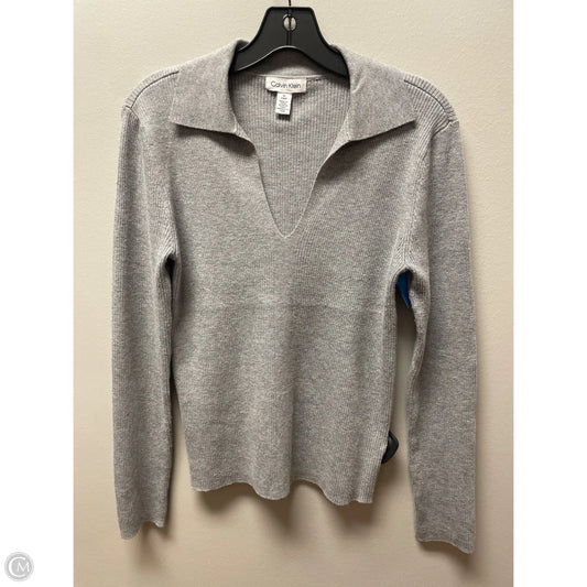Top Long Sleeve By Calvin Klein In Grey, Size: S