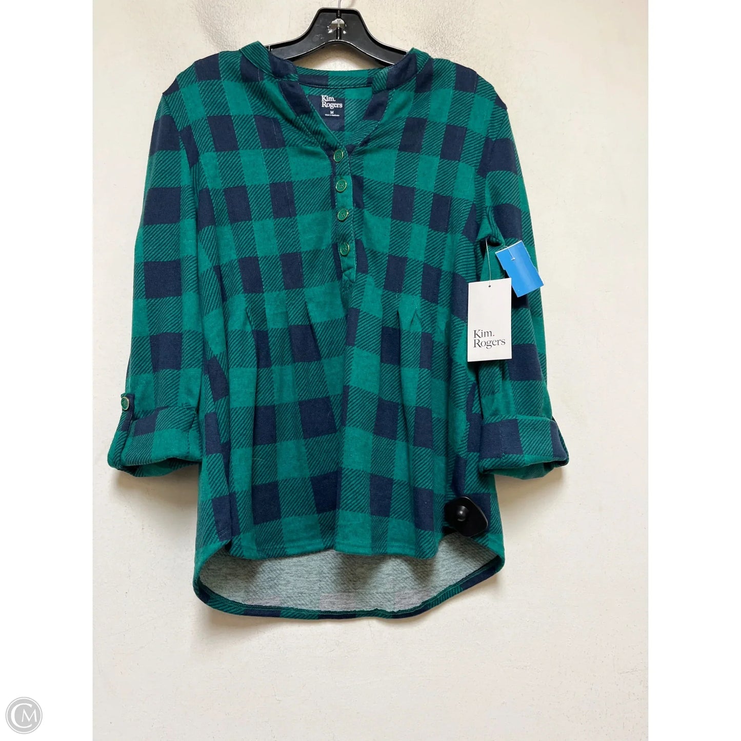 Top Long Sleeve By Kim Rogers In Plaid Pattern, Size: M