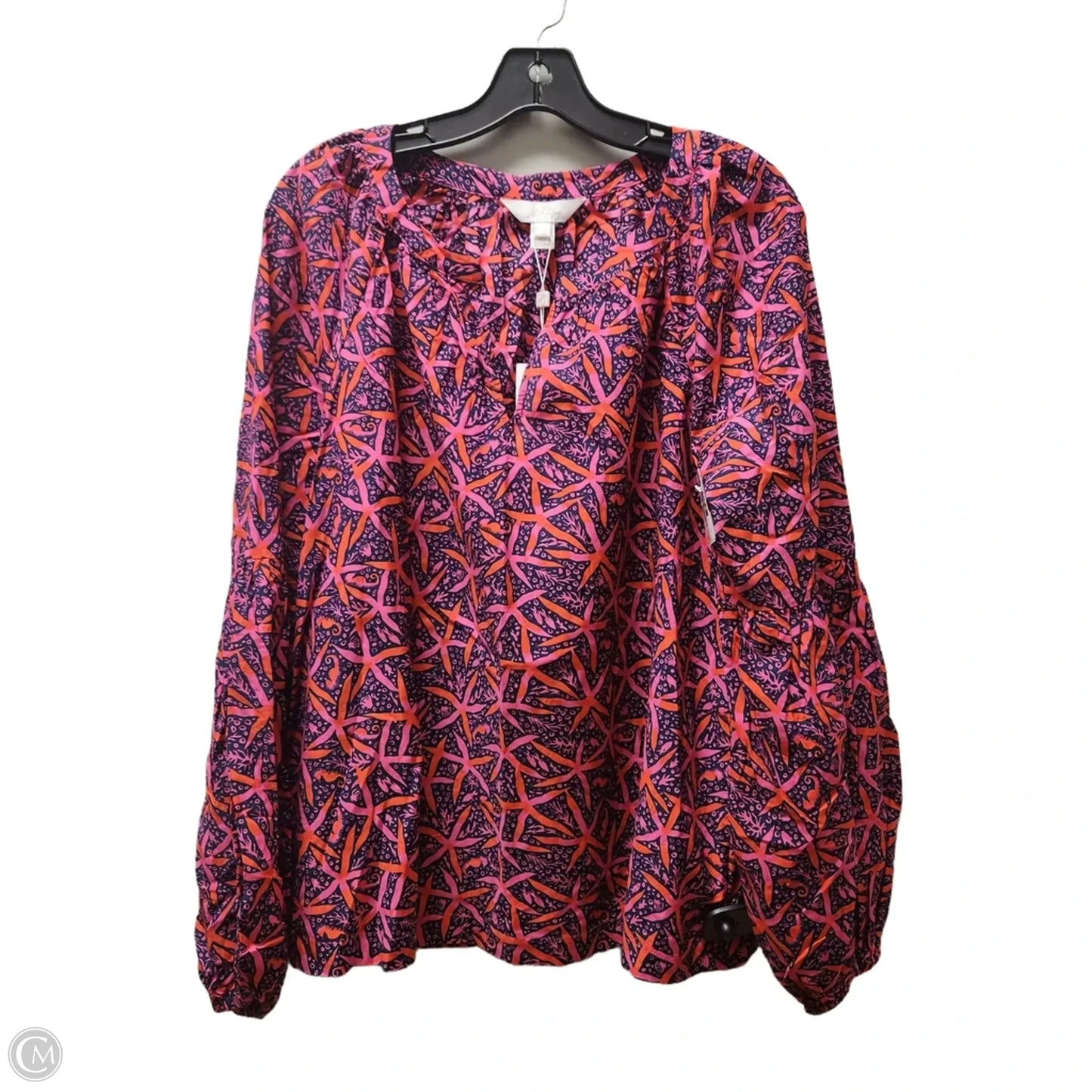 Top Long Sleeve Designer By Lilly Pulitzer In Blue & Pink, Size: L