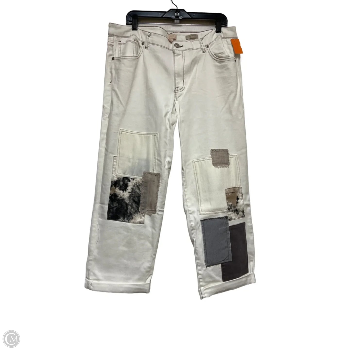 Jeans Cropped By Logo In Cream & Tan, Size: 16