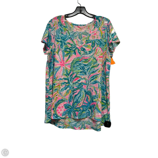 Top Short Sleeve Designer By Lilly Pulitzer In Green & Pink, Size: Xl