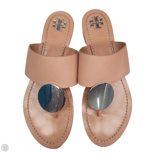 Sandals Designer By Tory Burch In Silver & Tan, Size: 8.5