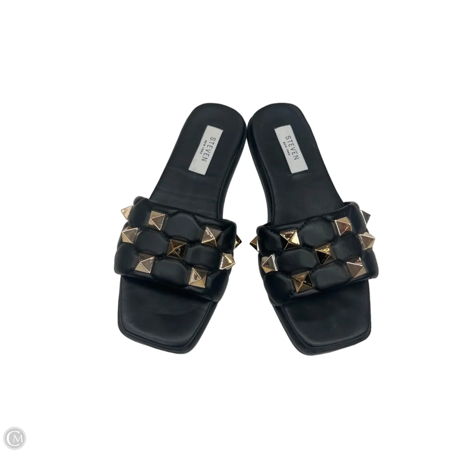 Sandals Flats By Clothes Mentor In Black & Gold, Size: 6.5