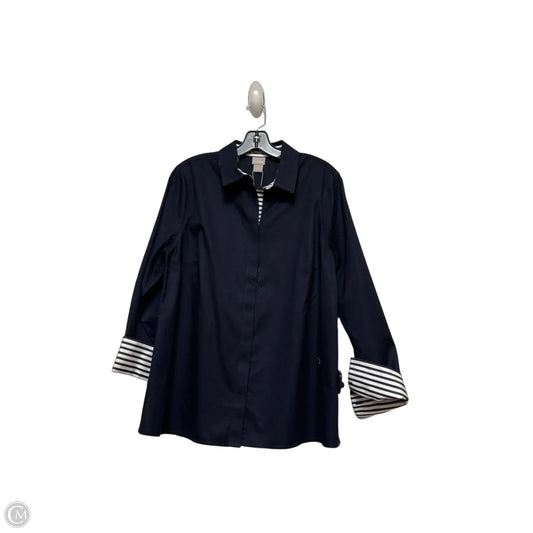 Top Long Sleeve By Chicos In Blue & White, Size: L