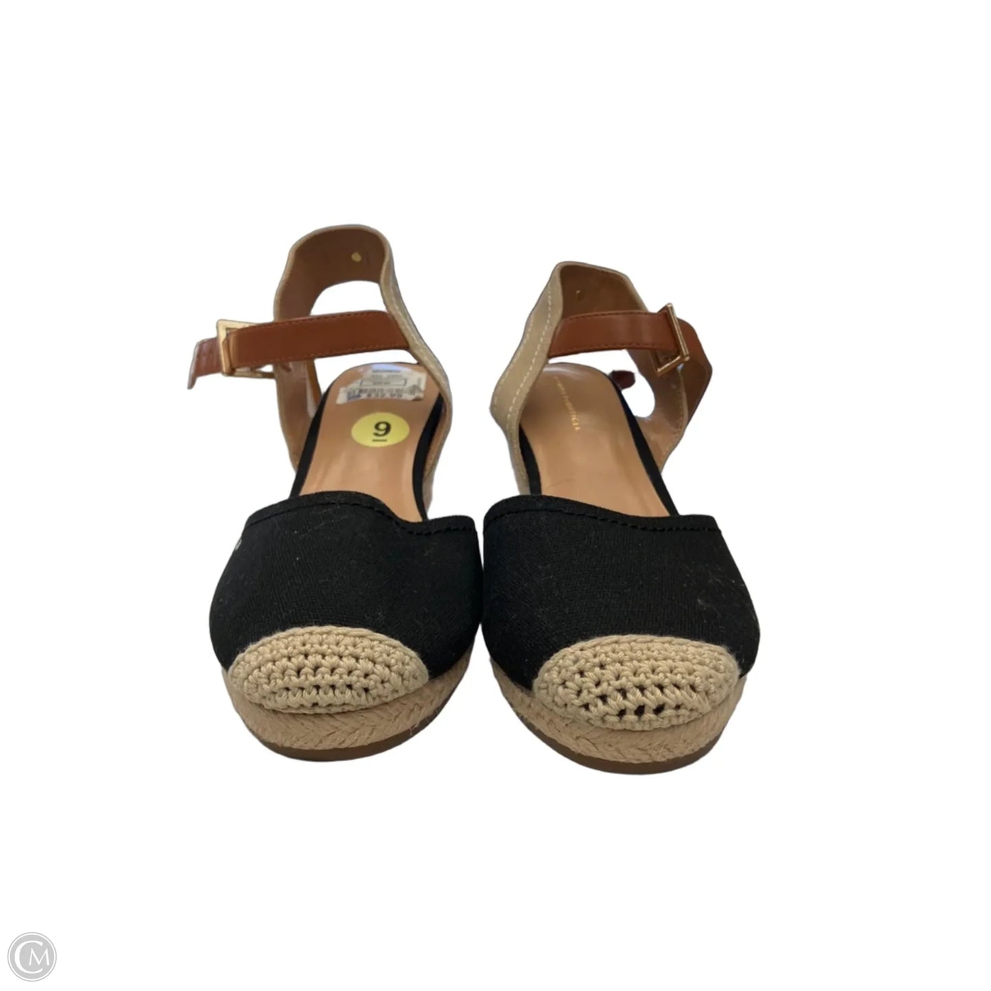 Sandals Heels Wedge By Tommy Hilfiger In Black & Tan, Size: 9