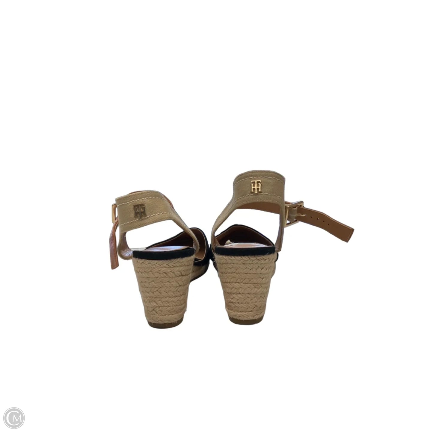 Sandals Heels Wedge By Tommy Hilfiger In Black & Tan, Size: 9